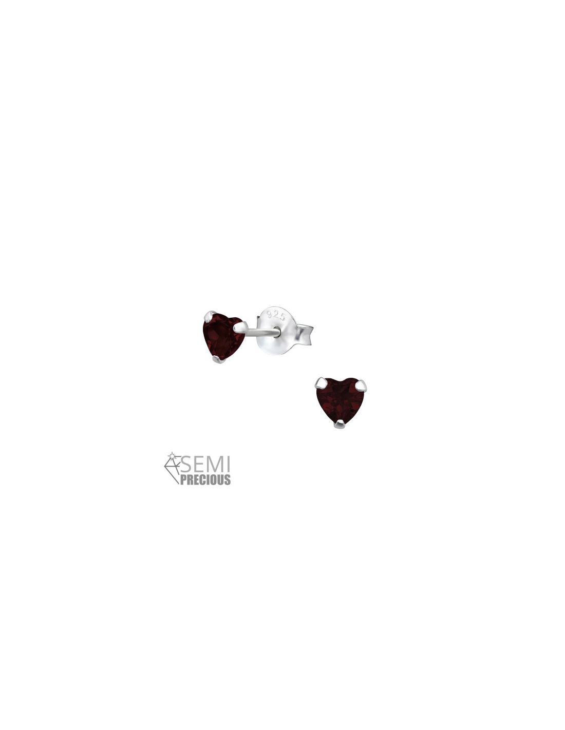 Aros de Plata 4 Mm Heart Genuine Garnet