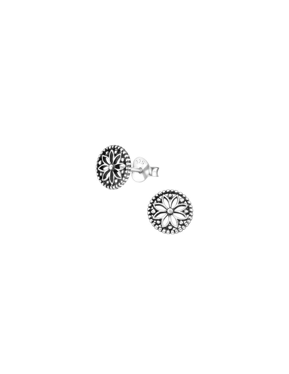 Aros de Plata Oxidized Flower -
