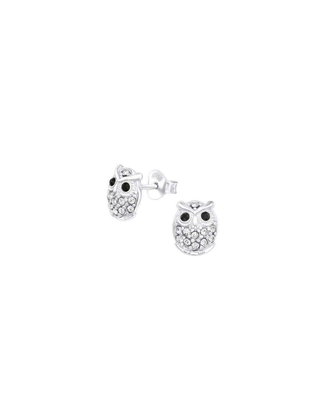 Aros de Plata Owl Crystal 7 mm x 8 mm