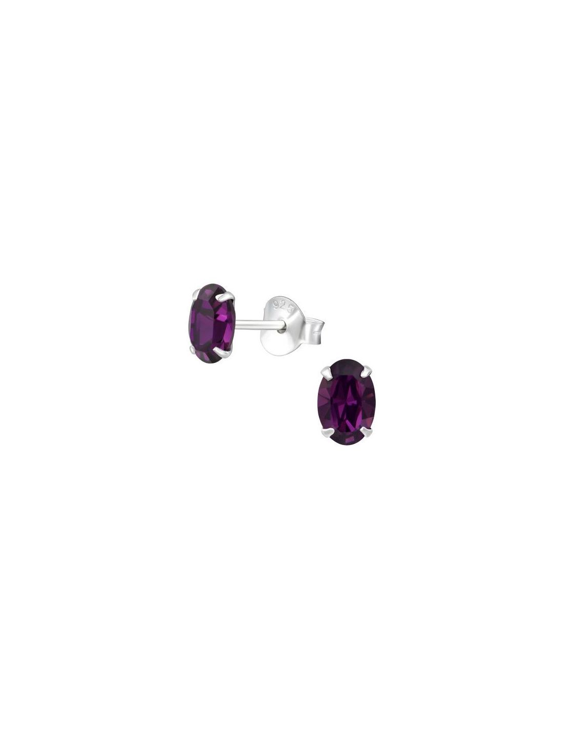 Aros de Plata Oval Amethyst 4 mm x 6 mm