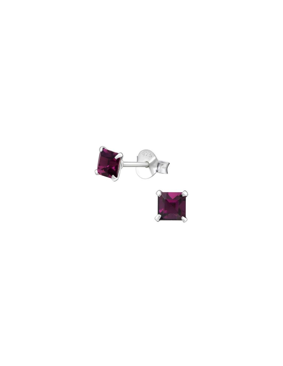 Aros de Plata Square Amethyst 4 mm x...