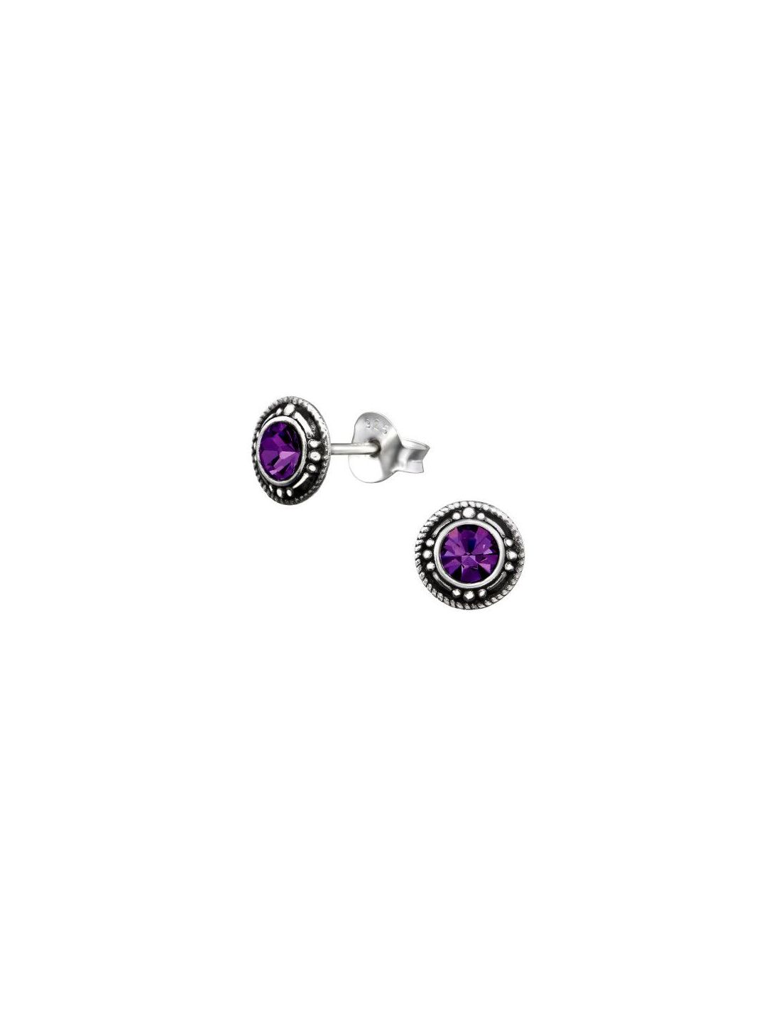 Aros de Plata Round Amethyst 7 mm x 7 mm