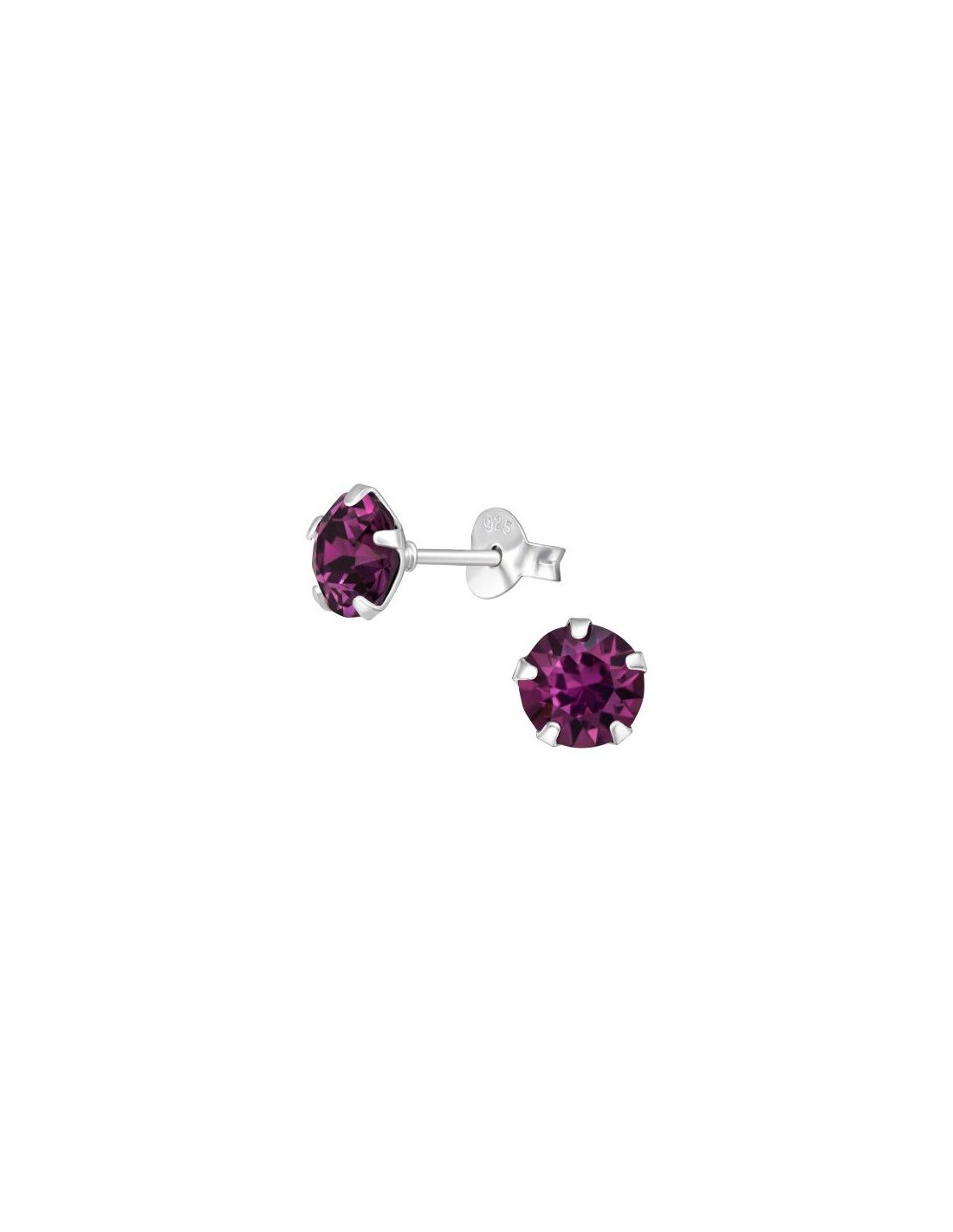 Aros de Plata Round Amethyst 6 mm x 6 mm