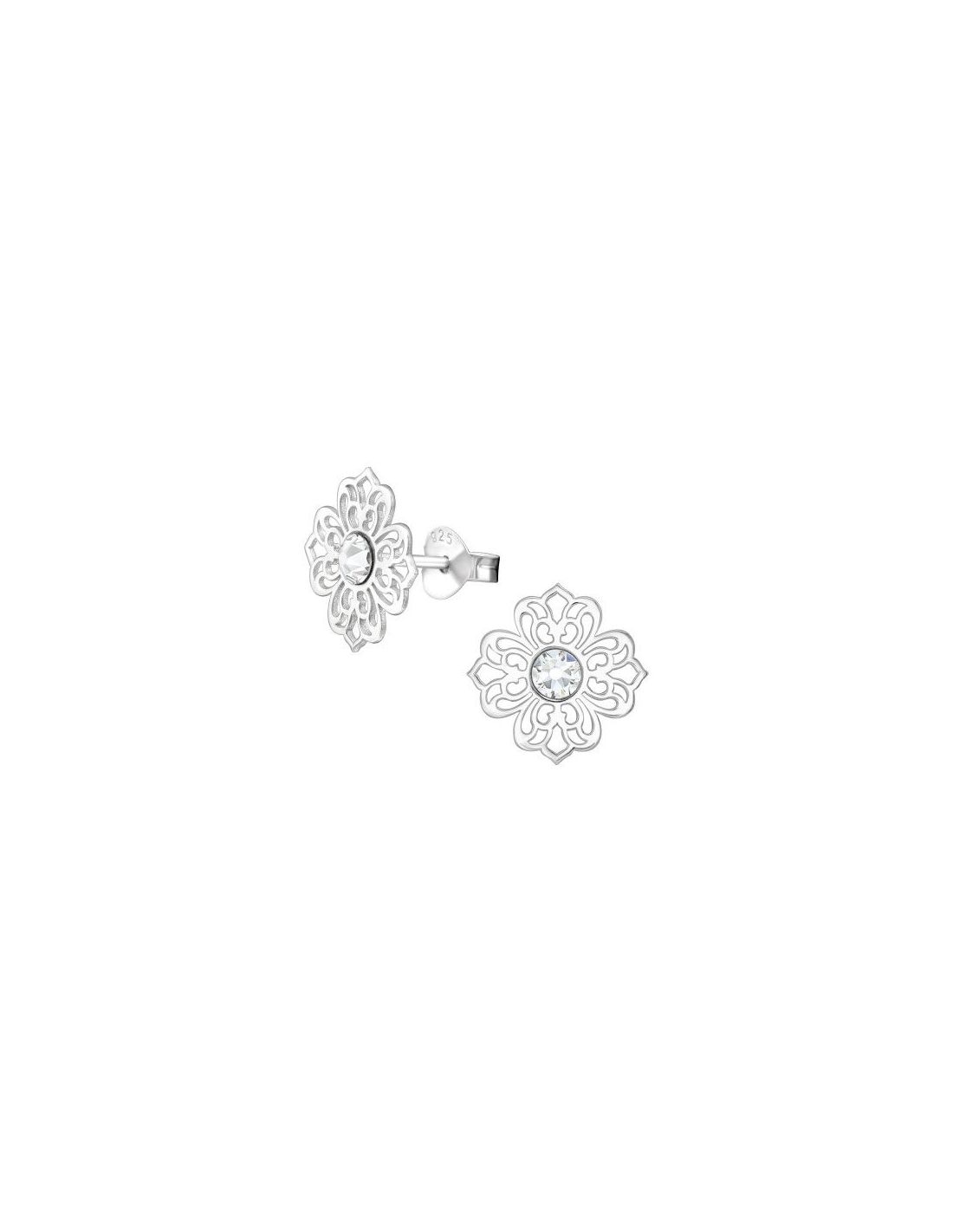 Aros de Plata Flower Filigree Crystal...