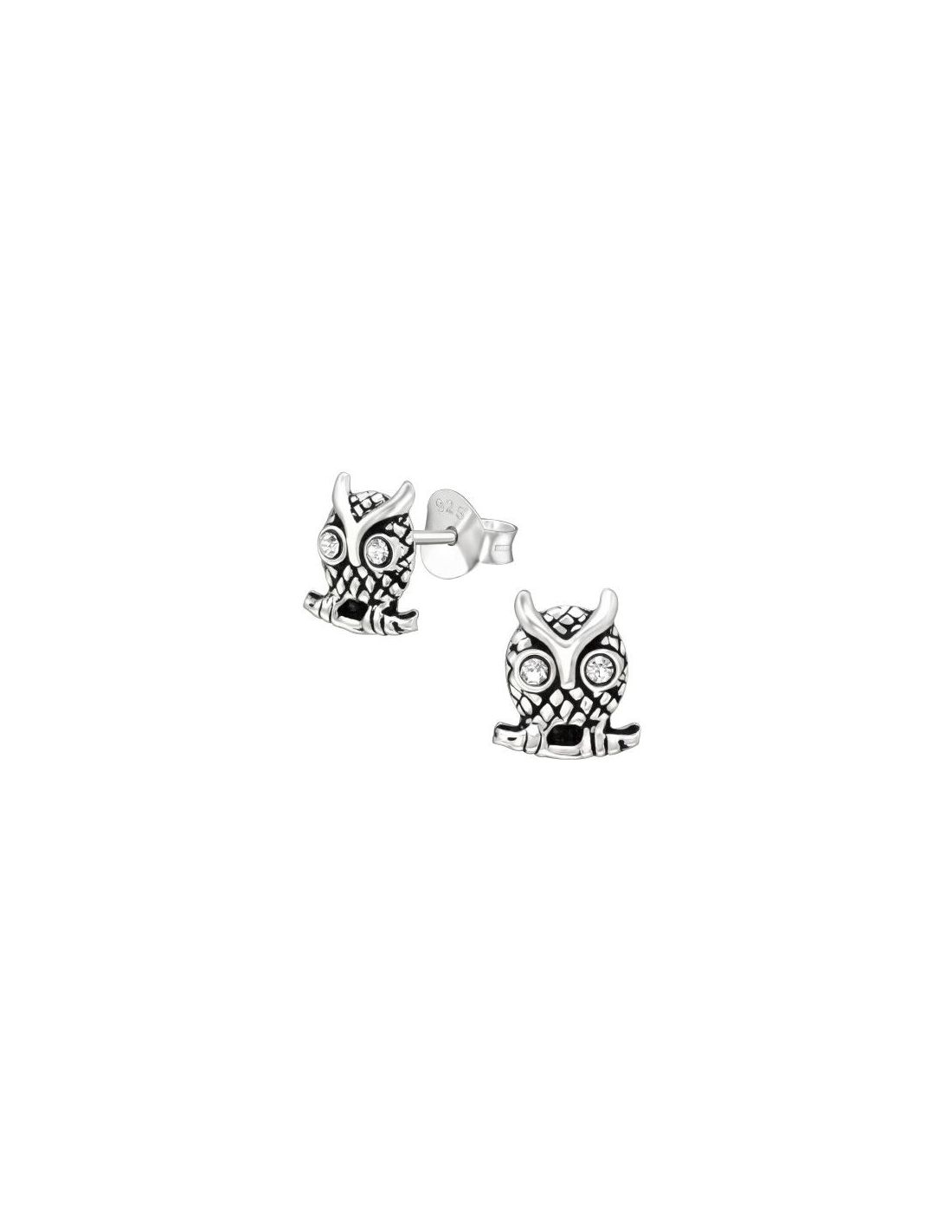 Aros de Plata Owl Crystal 7 mm x 8 mm