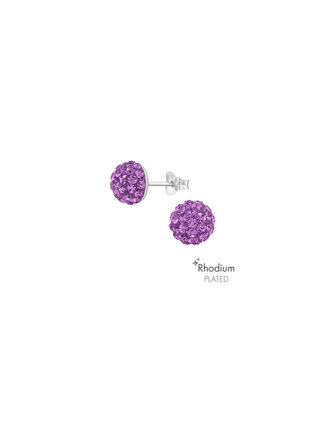 Aros de Plata Round Amethyst 8 mm x 8 mm