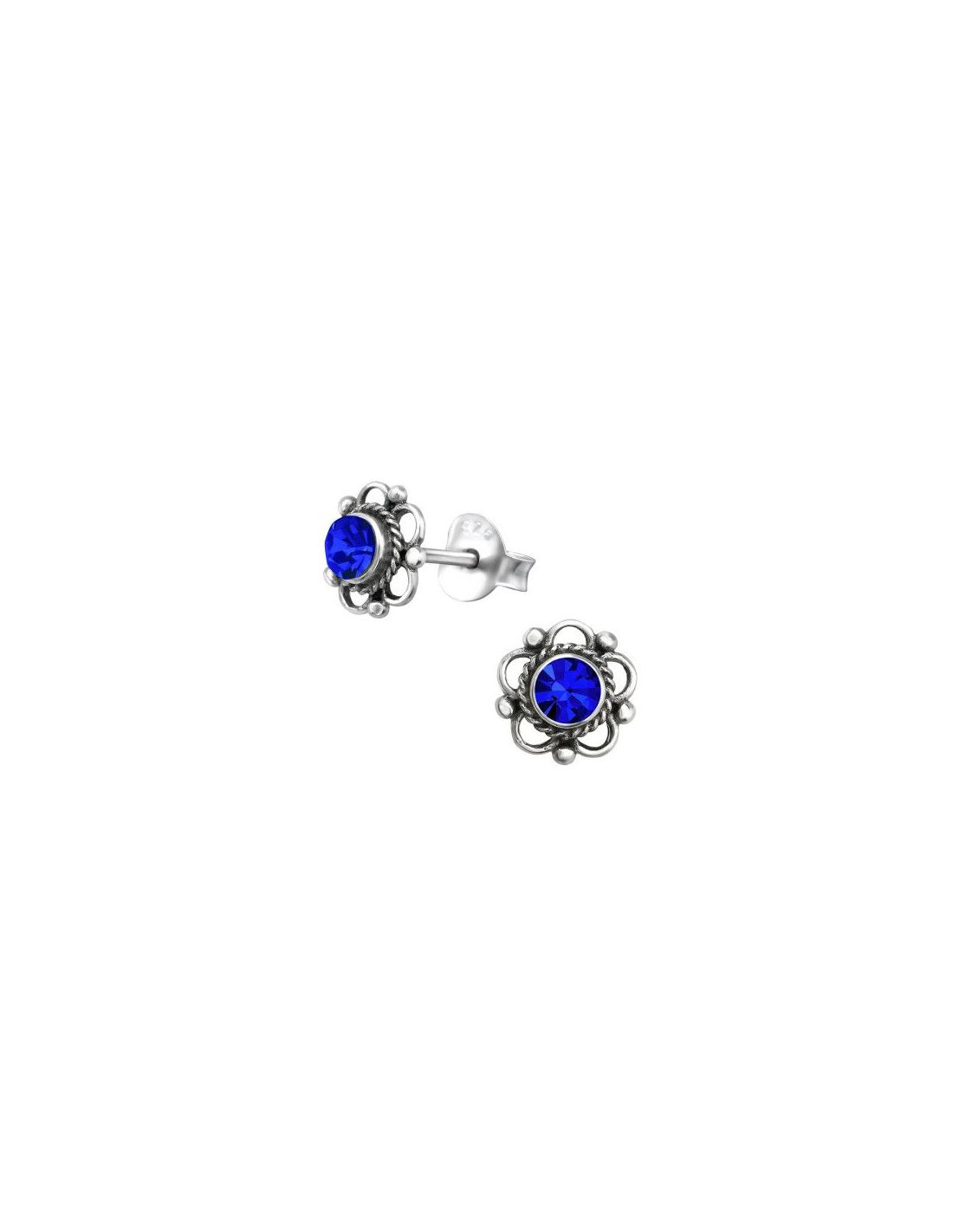 Aros de Plata Flower Sapphire 7 mm x...