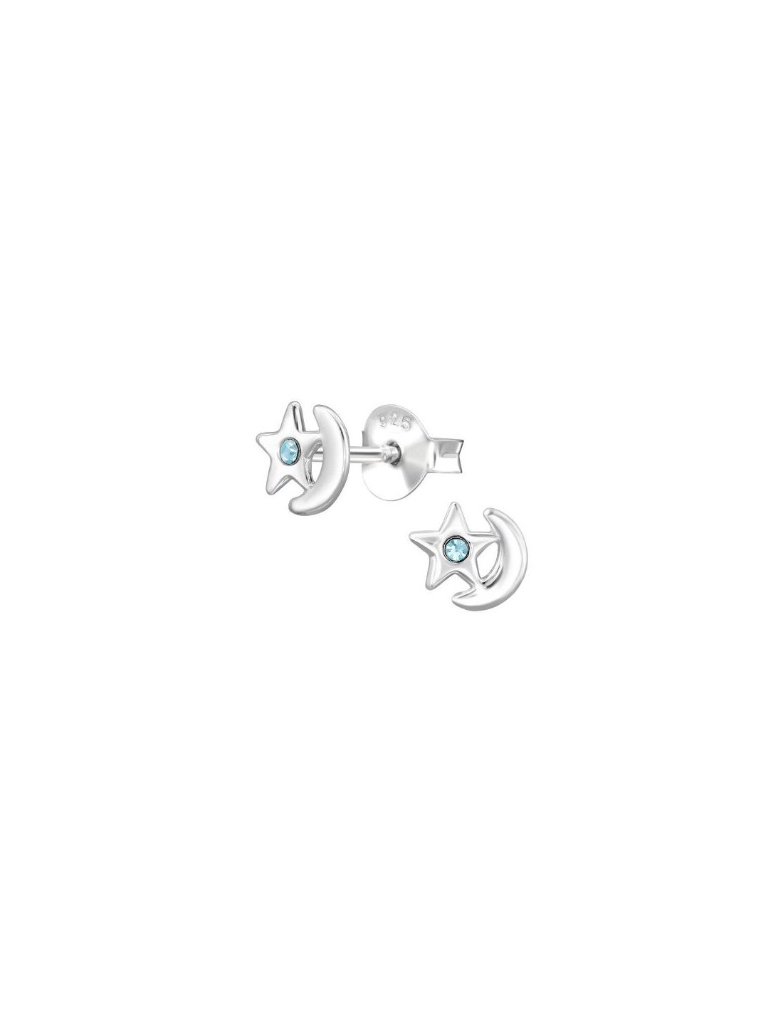 Aros de Plata Moon And Star Aqua...