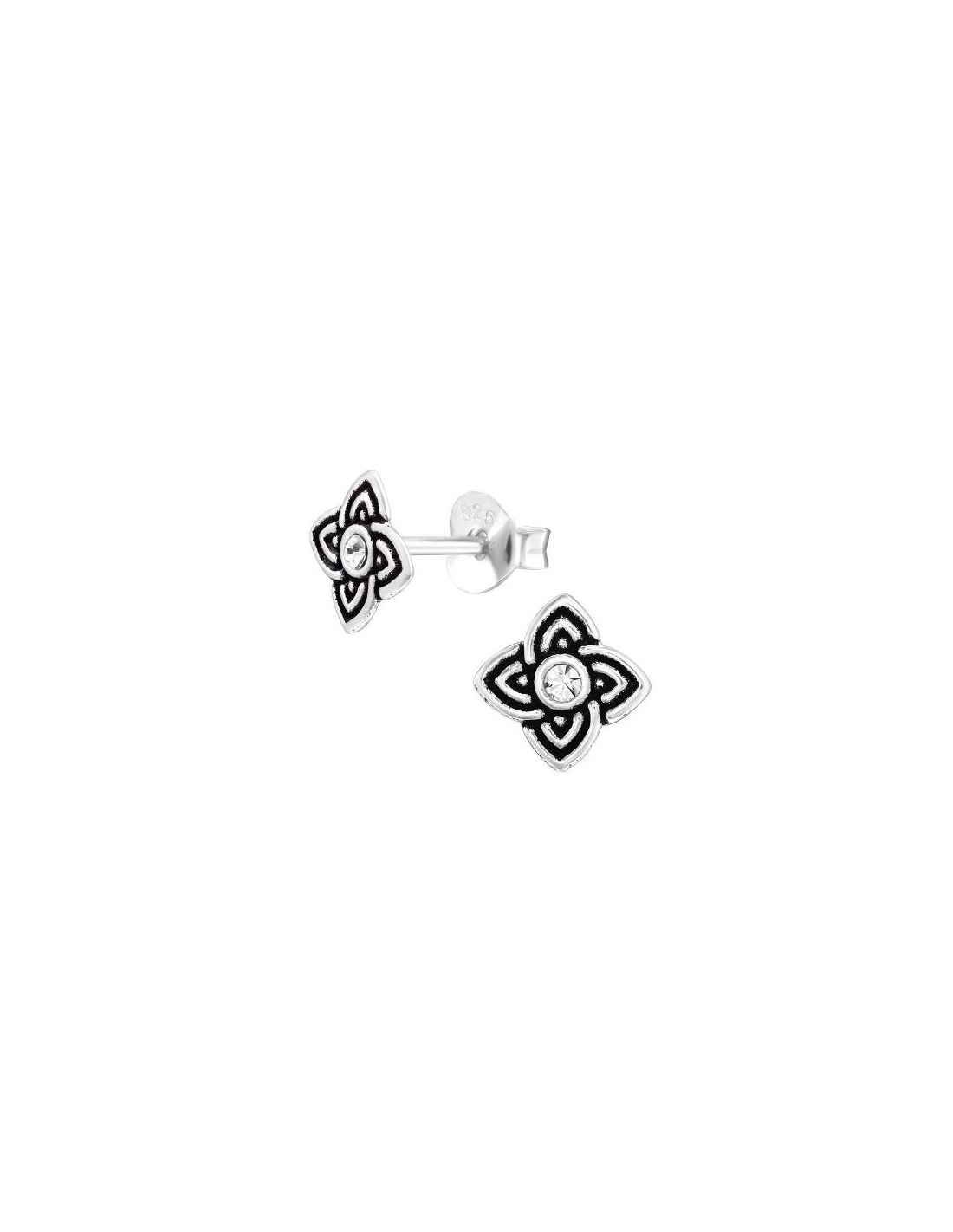 Aros de Plata Flower Crystal 6 mm x 6 mm