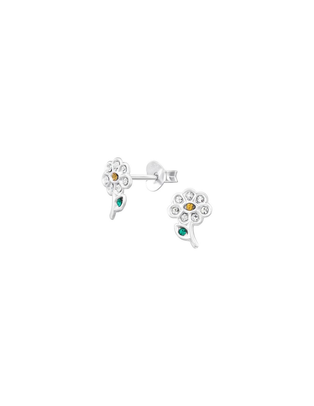 Aros de Plata Flower Crystal 7 mm x 9 mm