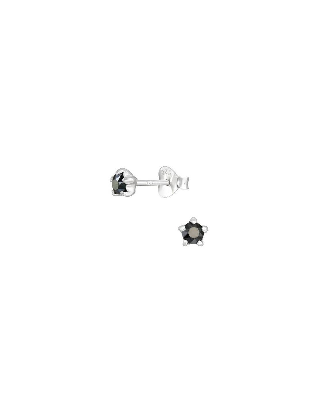 Aros de Plata Round Jet Hematite 4 mm...