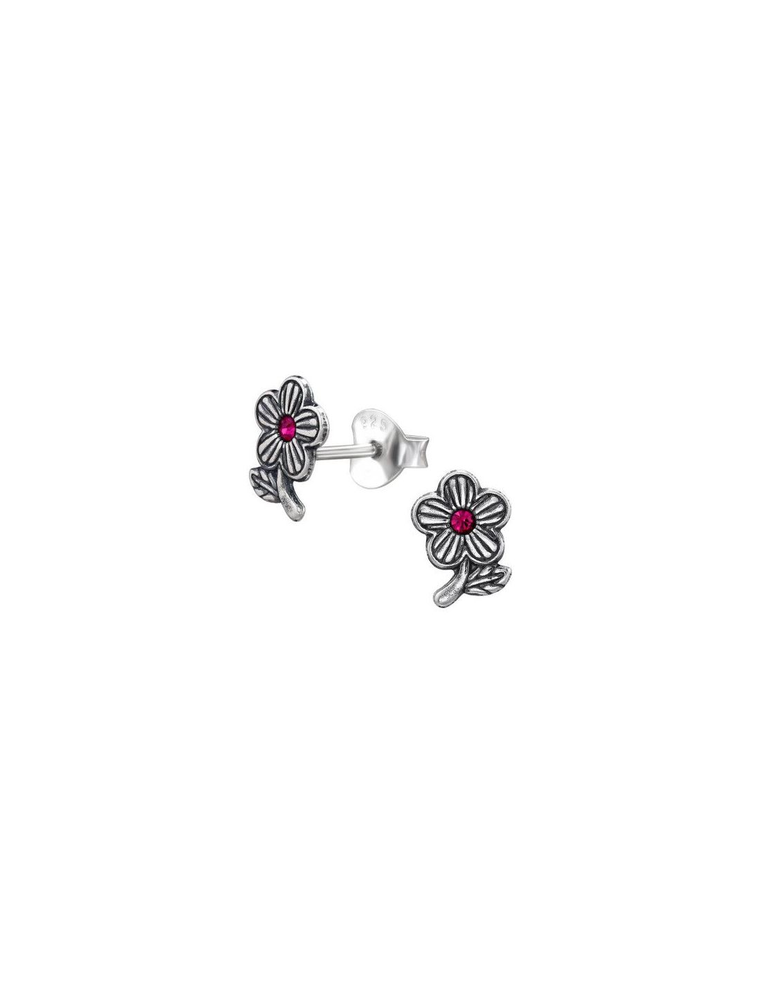 Aros de Plata Flower 8Mm Fuchsia 6 mm...