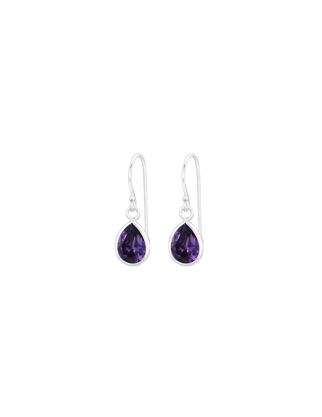 Aros de Plata Pear CZ Amethyst 7 mm x...