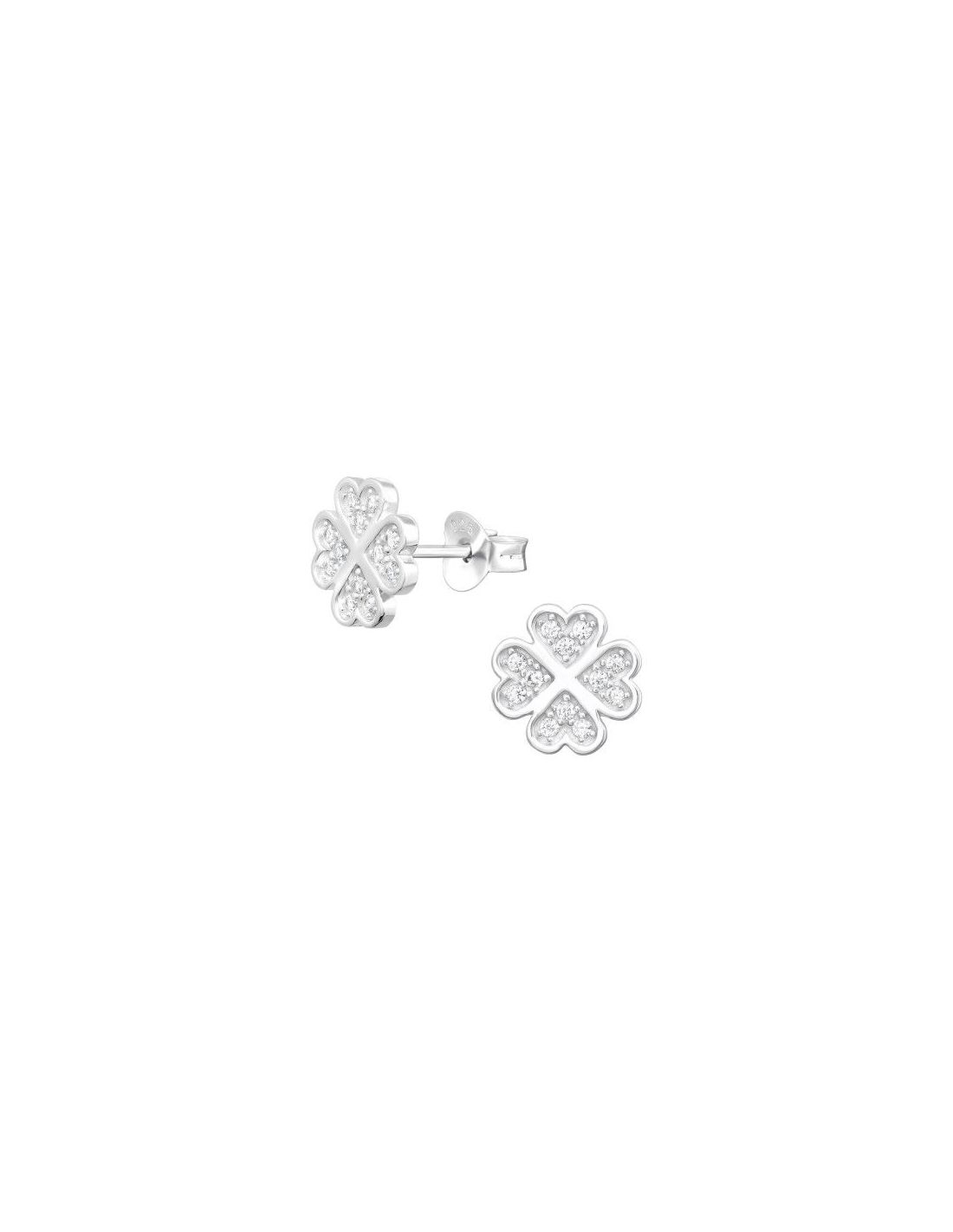 Aros de Plata Lucky Four Leaf Clover...