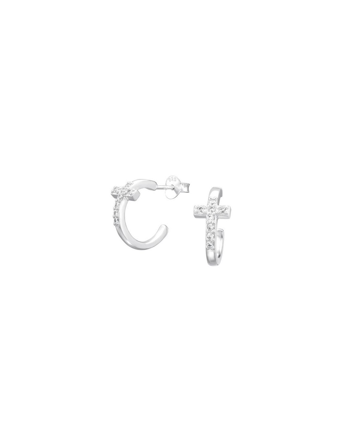 Aros de Plata Cross Half Hoop Cubic...