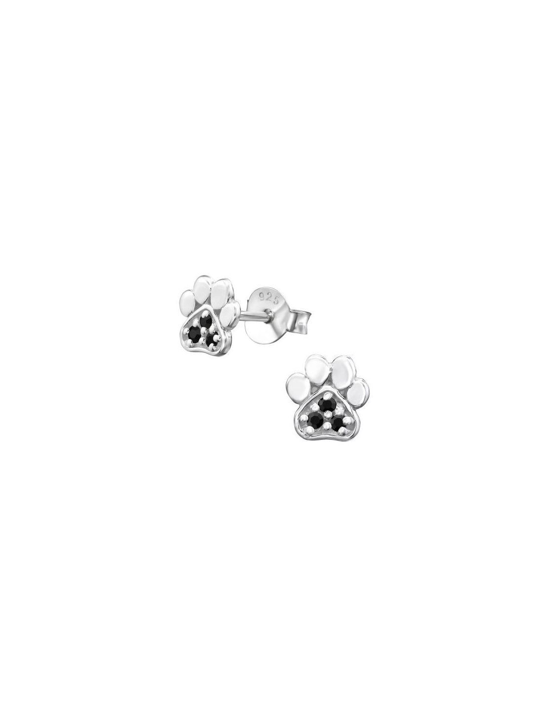 Aros de Plata Paw Print CZ Jet 6 mm x...