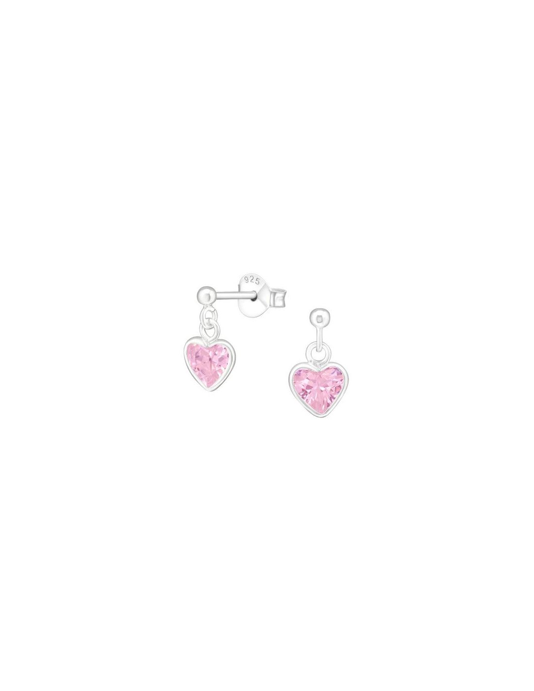 Aros de Plata Hanging Heart CZ Pink 5...