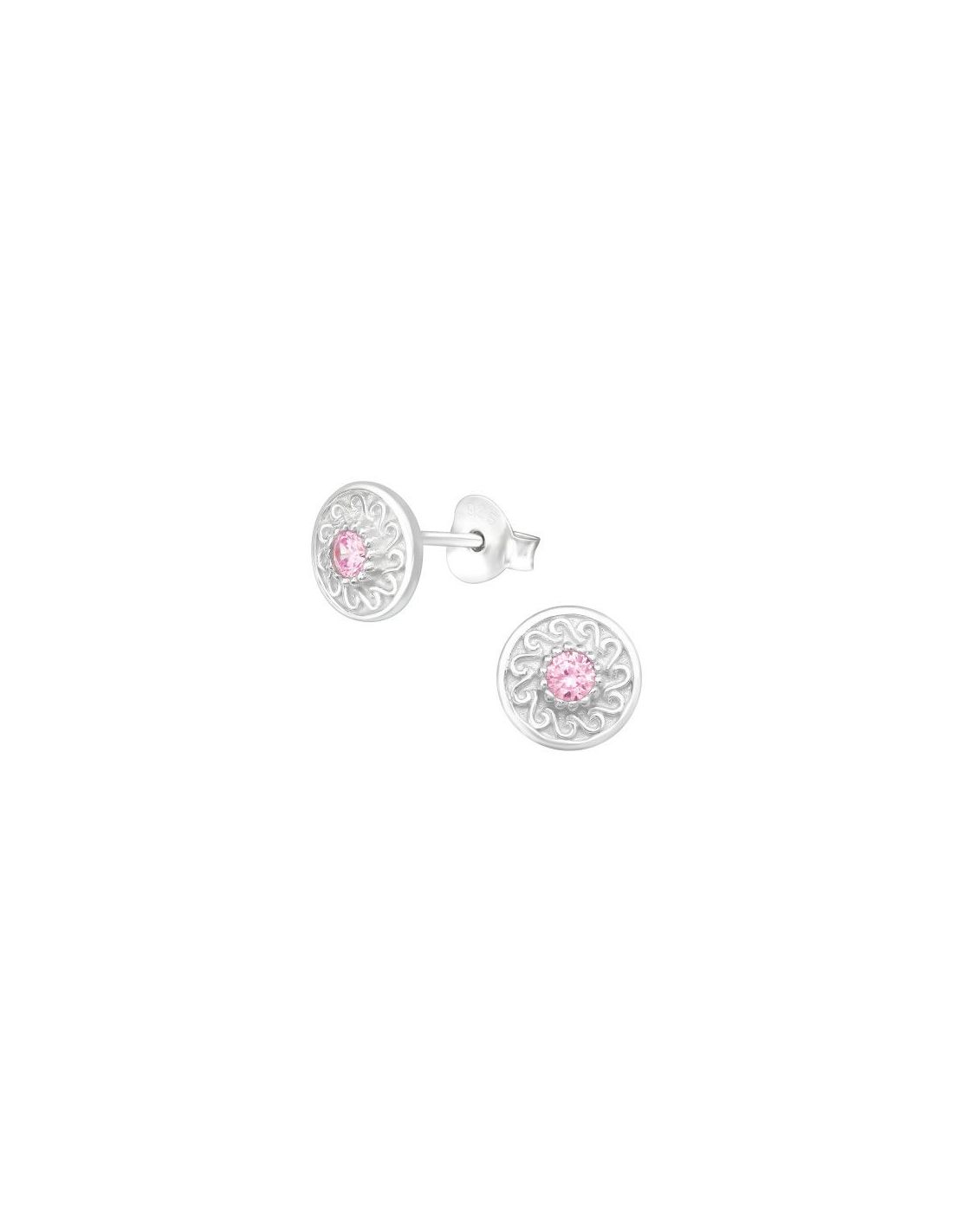 Aros de Plata Flower CZ Pink 7 mm x 7 mm