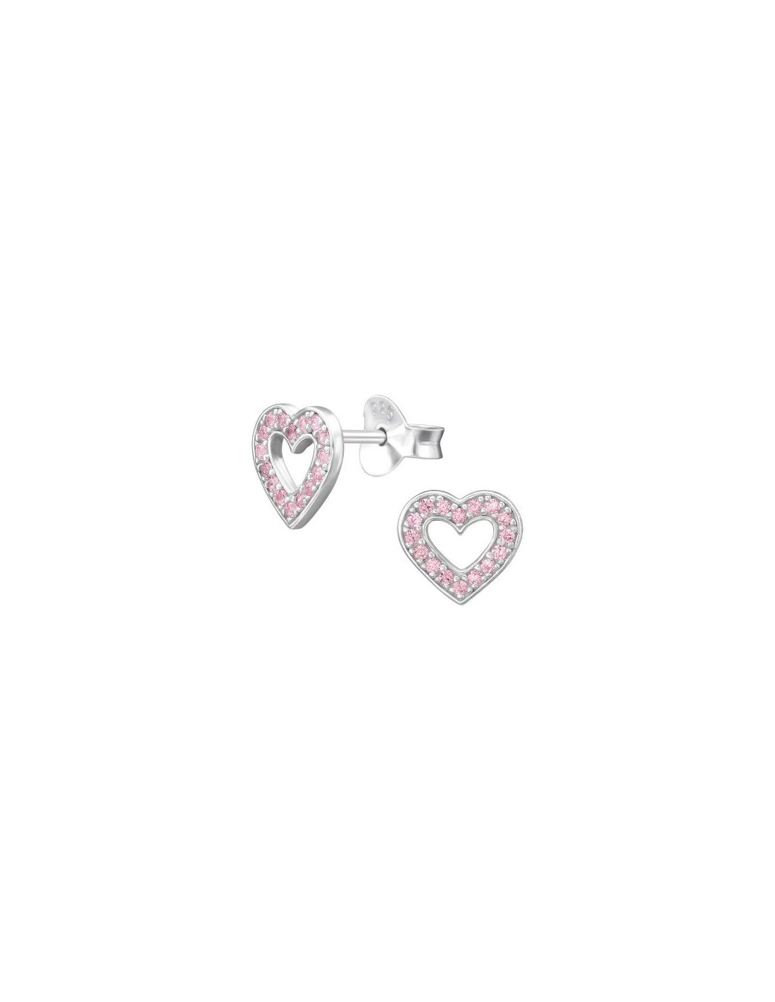 Aros de Plata Heart CZ Pink 9 mm x 8 mm