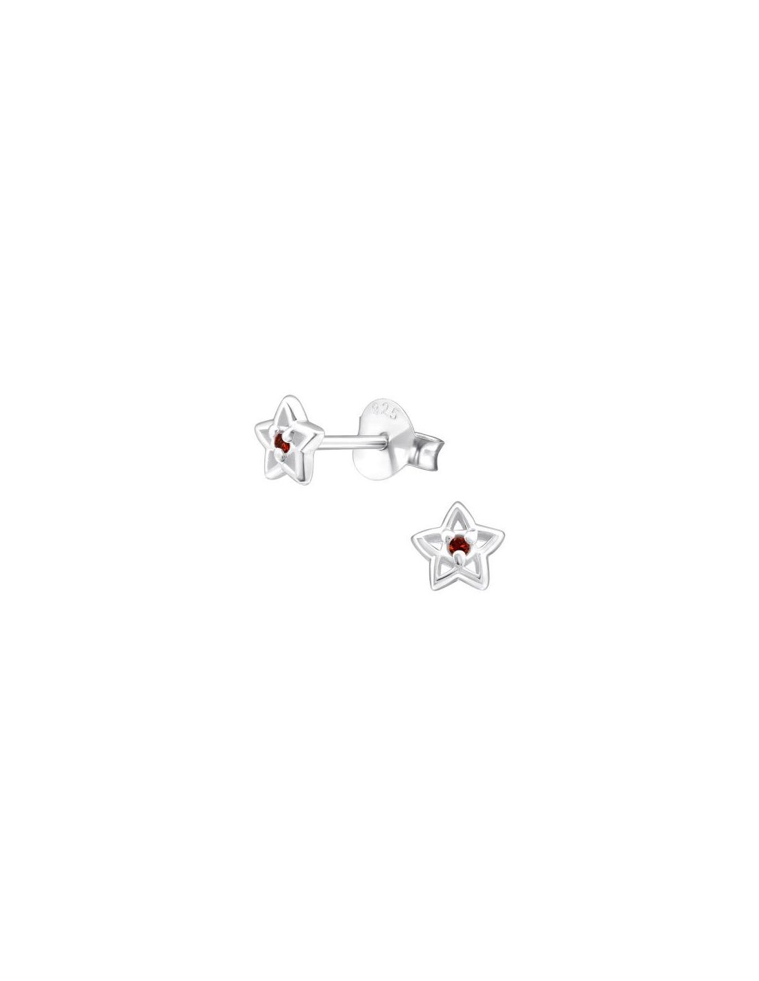 Aros de Plata Star CZ Garnet 5 mm x 5 mm