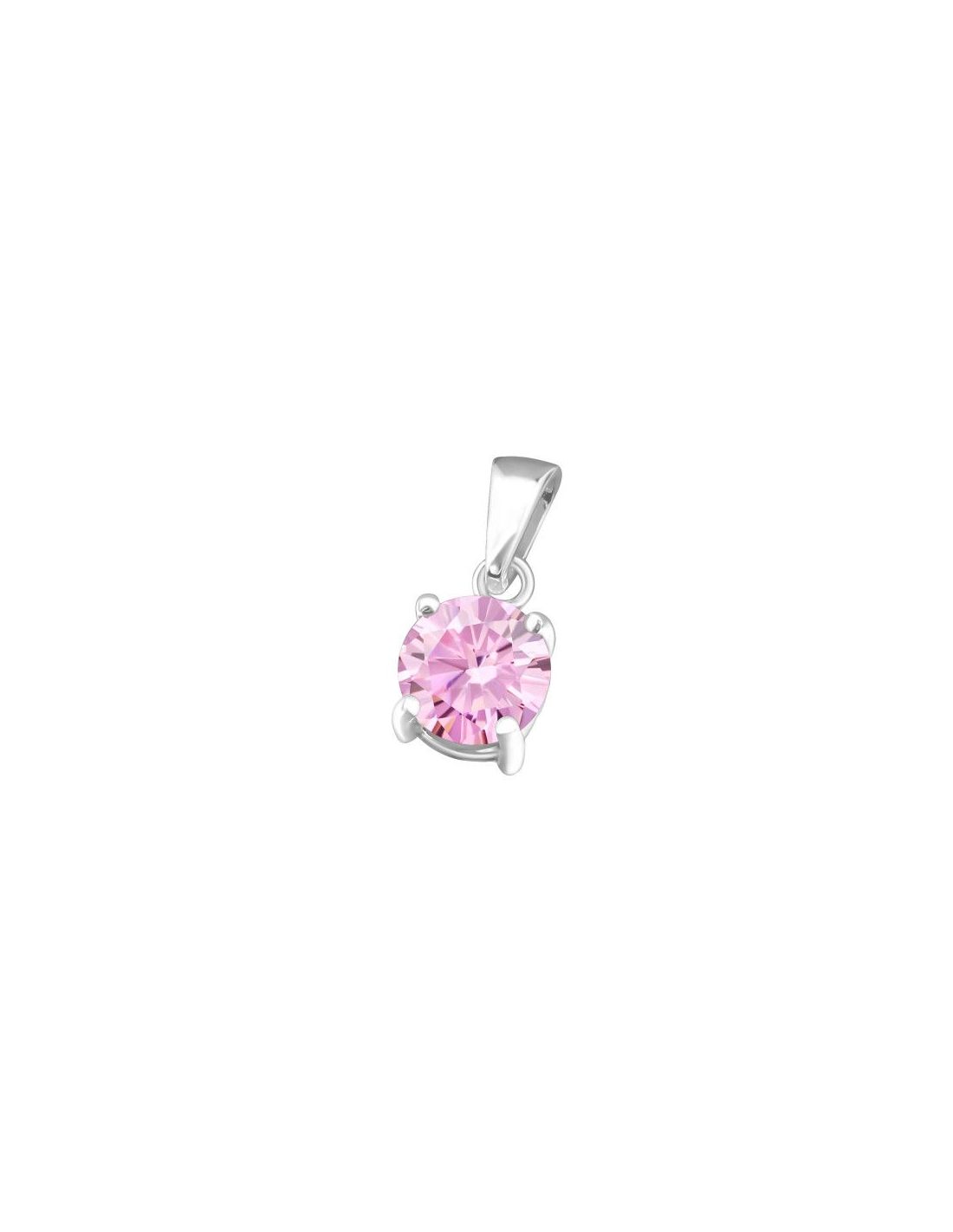Colgante de plata 6Mm Round  CZ Pink...